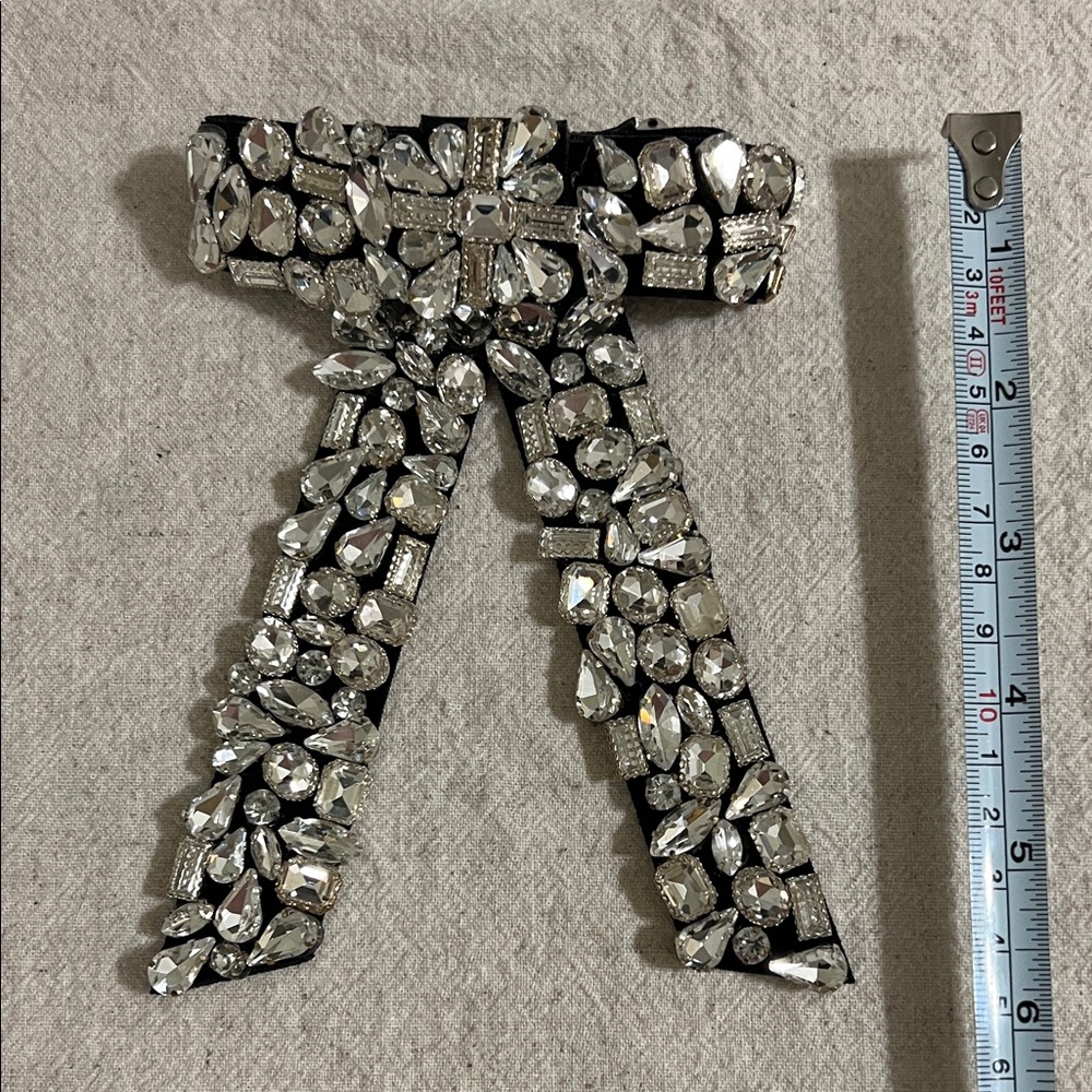 Crystal Embellished Black Velvet Ribbon Hair Clip / Acessory